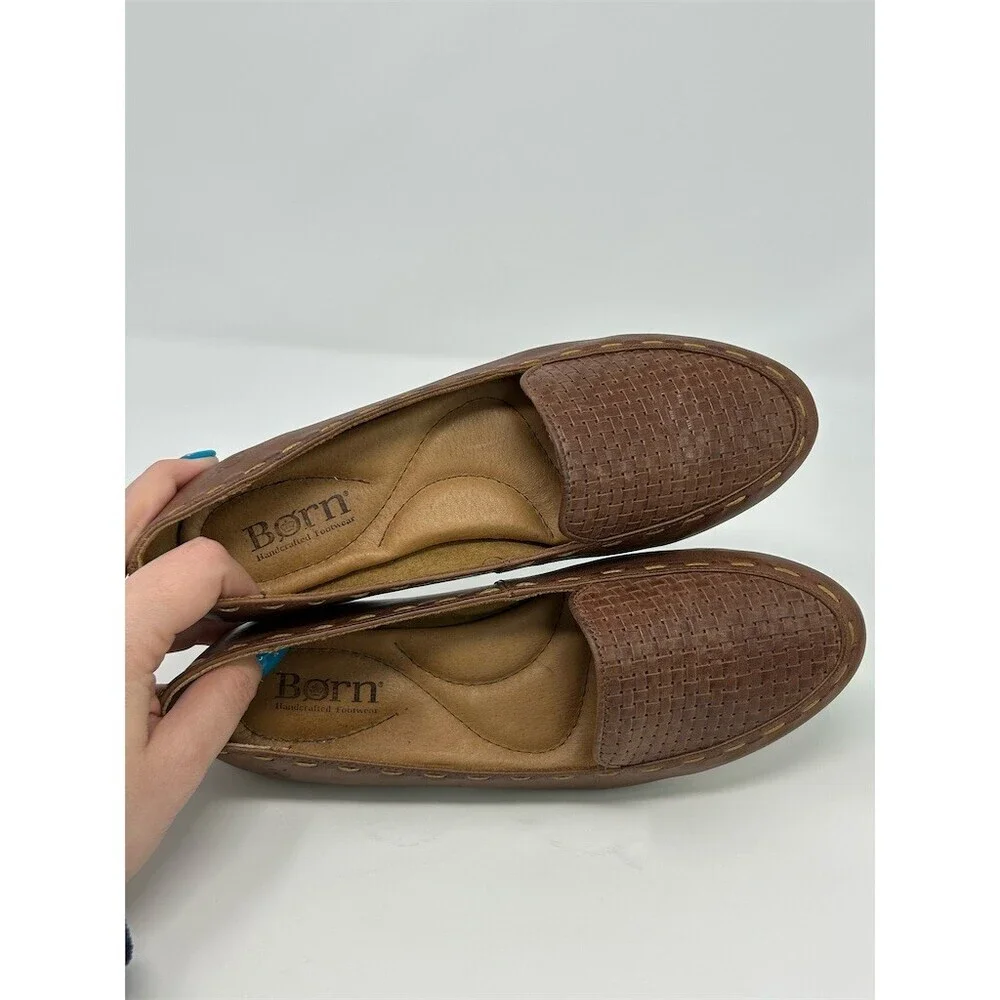 Born Womens Loafers Brown Woven Vamp Slip-On Driving Moc Flats Size 7.5